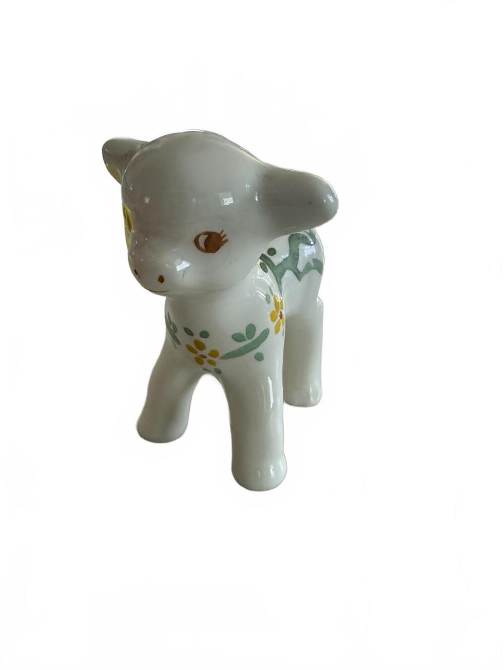 Vintage Ceramic Lamb with Floral Accents